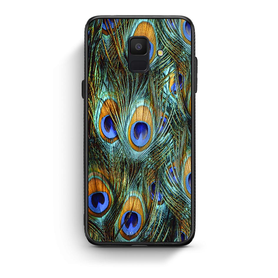 samsung A6 Real Peacock Feathers θήκη από τη Smartfits με σχέδιο στο πίσω μέρος και μαύρο περίβλημα | Smartphone case with colorful back and black bezels by Smartfits