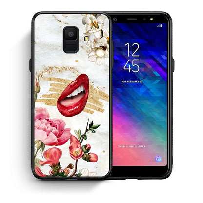 Θήκη Samsung A6 2018 Red Lips από τη Smartfits με σχέδιο στο πίσω μέρος και μαύρο περίβλημα | Samsung A6 2018 Red Lips case with colorful back and black bezels