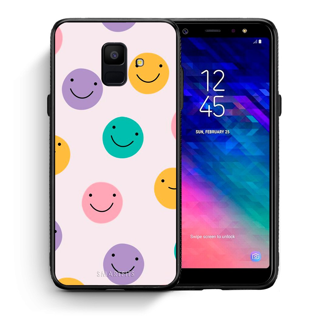 Θήκη Samsung A6 2018 Smiley Faces από τη Smartfits με σχέδιο στο πίσω μέρος και μαύρο περίβλημα | Samsung A6 2018 Smiley Faces case with colorful back and black bezels