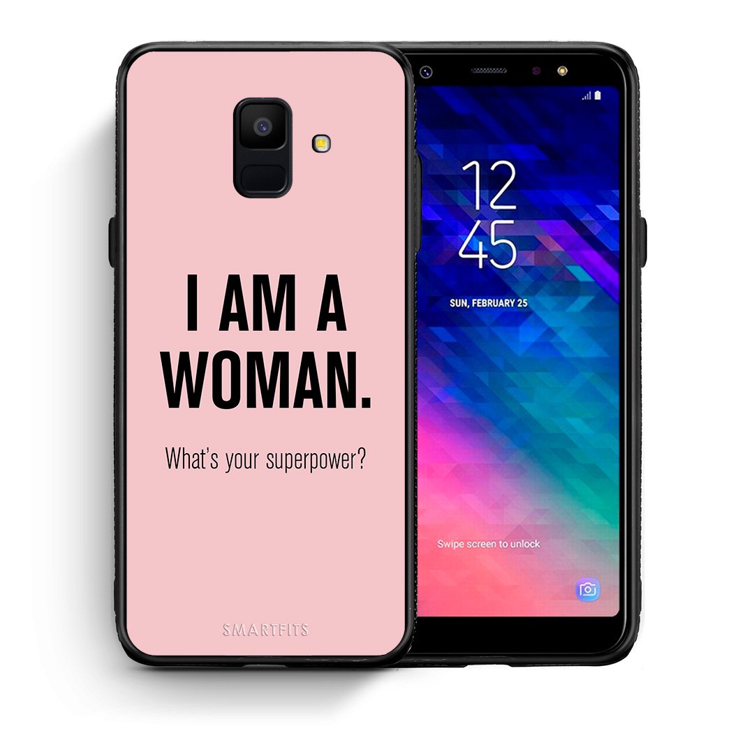 Θήκη Samsung A6 2018 Superpower Woman από τη Smartfits με σχέδιο στο πίσω μέρος και μαύρο περίβλημα | Samsung A6 2018 Superpower Woman case with colorful back and black bezels