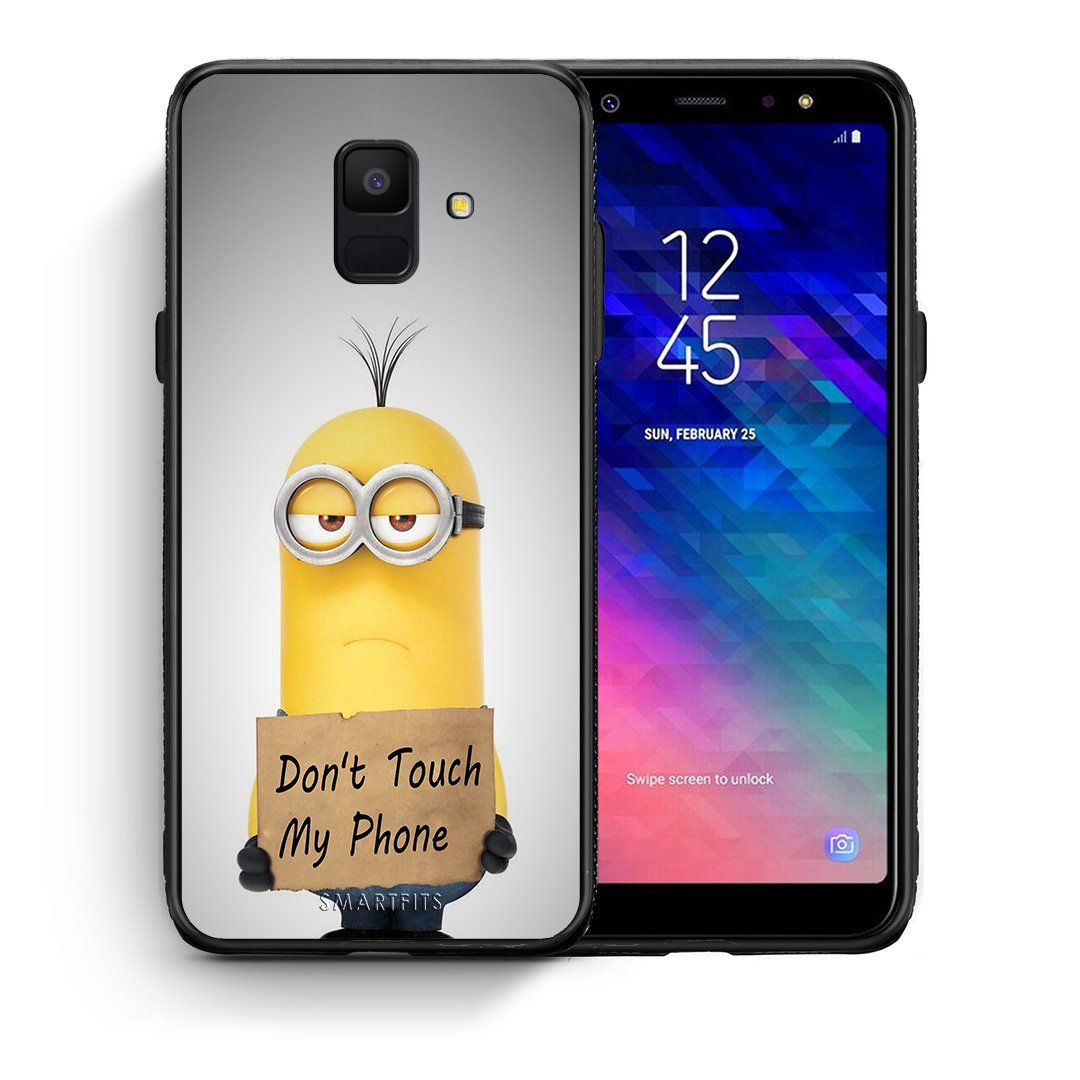 Θήκη Samsung A6 2018 Minion Text από τη Smartfits με σχέδιο στο πίσω μέρος και μαύρο περίβλημα | Samsung A6 2018 Minion Text case with colorful back and black bezels