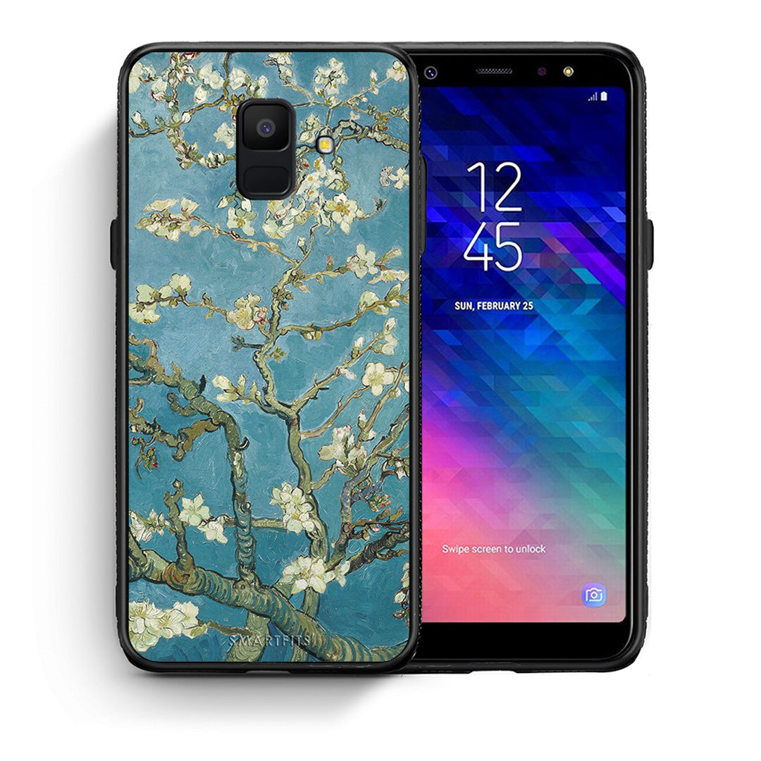 Θήκη Samsung A6 2018 White Blossoms από τη Smartfits με σχέδιο στο πίσω μέρος και μαύρο περίβλημα | Samsung A6 2018 White Blossoms case with colorful back and black bezels