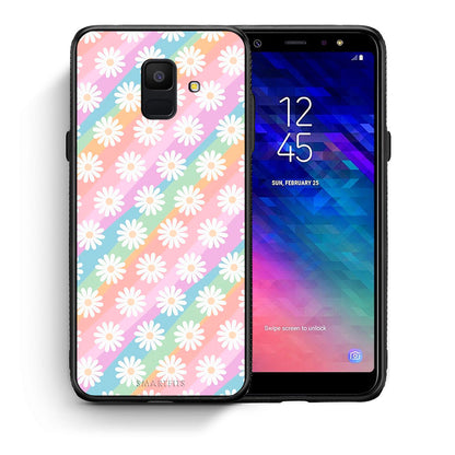Θήκη Samsung A6 2018 White Daisies από τη Smartfits με σχέδιο στο πίσω μέρος και μαύρο περίβλημα | Samsung A6 2018 White Daisies case with colorful back and black bezels