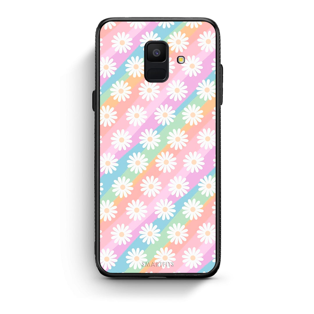 samsung A6 White Daisies θήκη από τη Smartfits με σχέδιο στο πίσω μέρος και μαύρο περίβλημα | Smartphone case with colorful back and black bezels by Smartfits