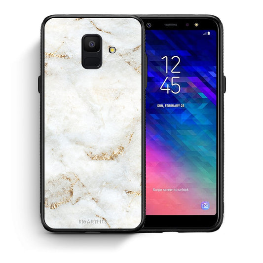 Θήκη Samsung A6 2018 White Gold Marble από τη Smartfits με σχέδιο στο πίσω μέρος και μαύρο περίβλημα | Samsung A6 2018 White Gold Marble case with colorful back and black bezels
