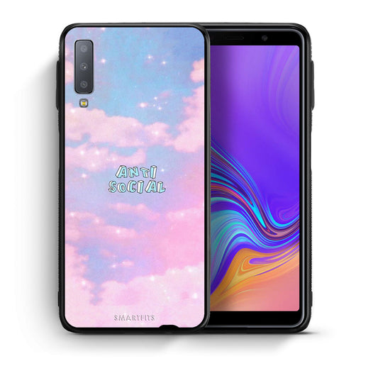 Θήκη Αγίου Βαλεντίνου Samsung A7 2018 Anti Social από τη Smartfits με σχέδιο στο πίσω μέρος και μαύρο περίβλημα | Samsung A7 2018 Anti Social case with colorful back and black bezels