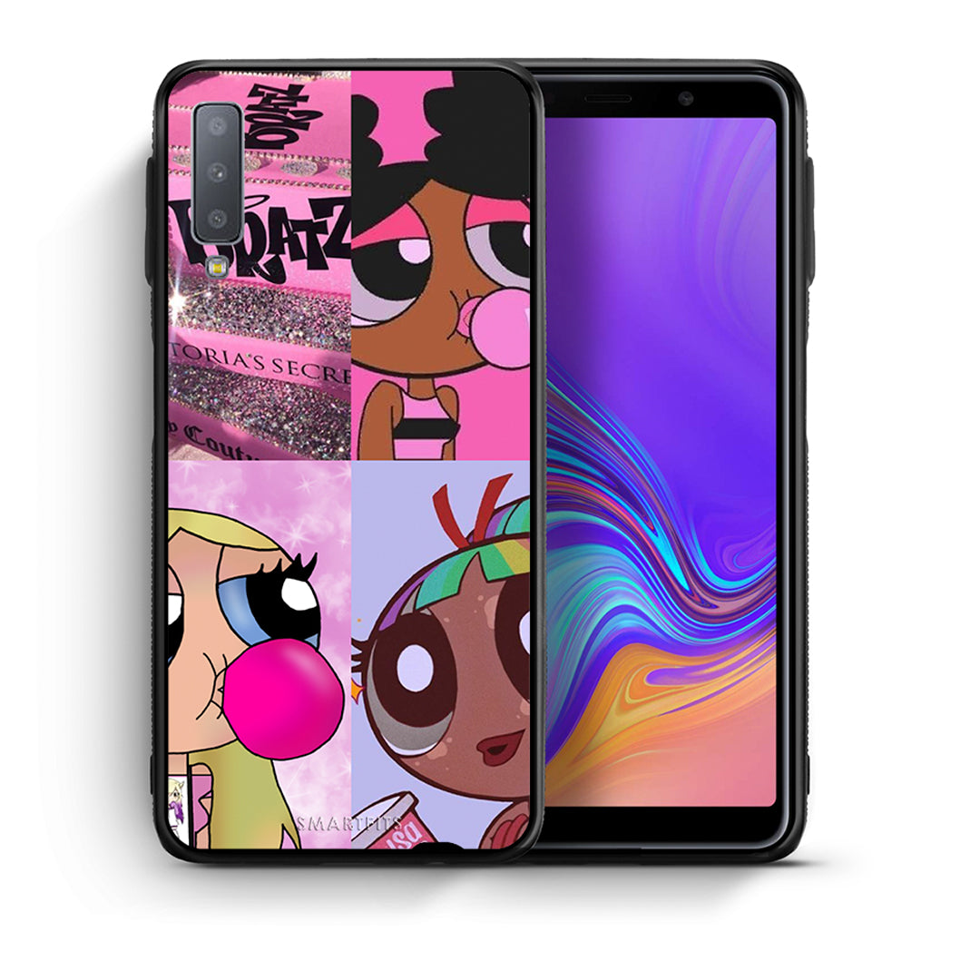 Θήκη Αγίου Βαλεντίνου Samsung A7 2018 Bubble Girls από τη Smartfits με σχέδιο στο πίσω μέρος και μαύρο περίβλημα | Samsung A7 2018 Bubble Girls case with colorful back and black bezels