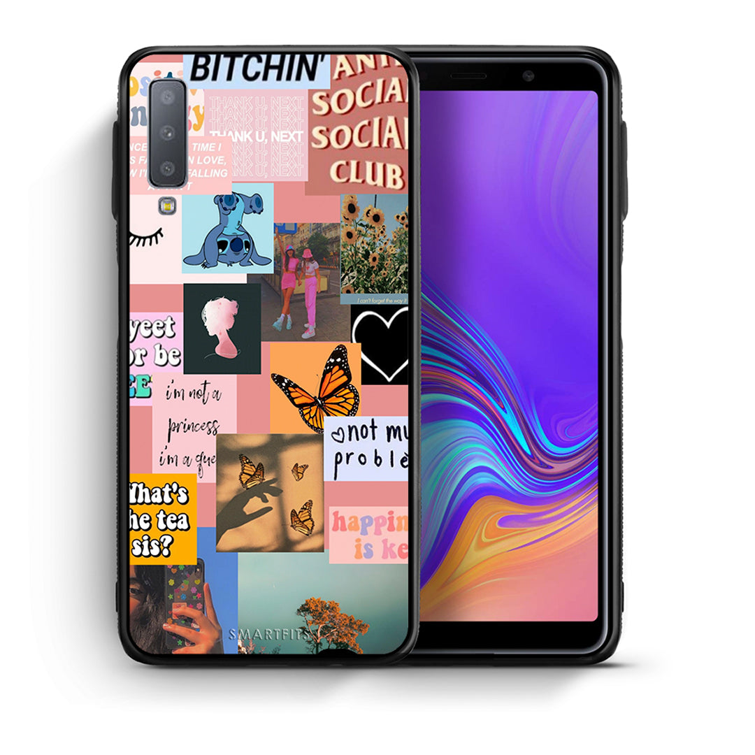 Θήκη Αγίου Βαλεντίνου Samsung A7 2018 Collage Bitchin από τη Smartfits με σχέδιο στο πίσω μέρος και μαύρο περίβλημα | Samsung A7 2018 Collage Bitchin case with colorful back and black bezels