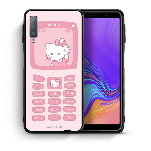 Θήκη Αγίου Βαλεντίνου Samsung A7 2018 Hello Kitten από τη Smartfits με σχέδιο στο πίσω μέρος και μαύρο περίβλημα | Samsung A7 2018 Hello Kitten case with colorful back and black bezels