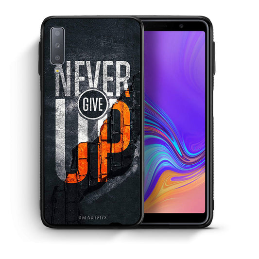 Θήκη Αγίου Βαλεντίνου Samsung A7 2018 Never Give Up από τη Smartfits με σχέδιο στο πίσω μέρος και μαύρο περίβλημα | Samsung A7 2018 Never Give Up case with colorful back and black bezels