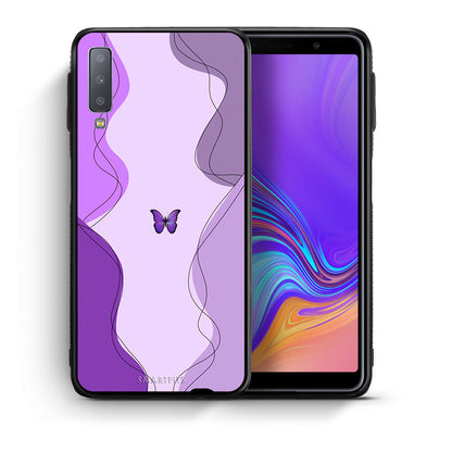 Θήκη Αγίου Βαλεντίνου Samsung A7 2018 Purple Mariposa από τη Smartfits με σχέδιο στο πίσω μέρος και μαύρο περίβλημα | Samsung A7 2018 Purple Mariposa case with colorful back and black bezels