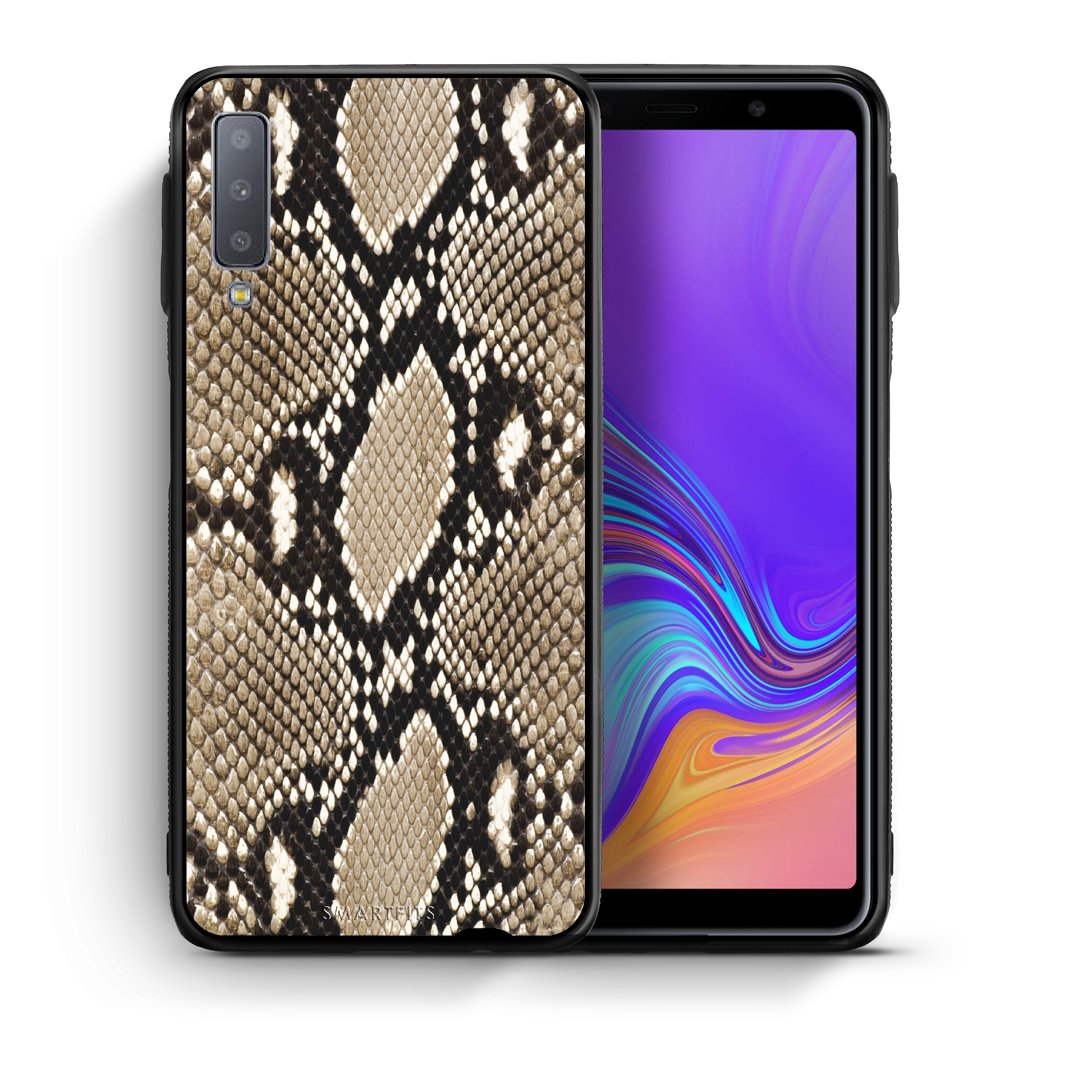 Θήκη Samsung A7 2018 Fashion Snake Animal από τη Smartfits με σχέδιο στο πίσω μέρος και μαύρο περίβλημα | Samsung A7 2018 Fashion Snake Animal case with colorful back and black bezels