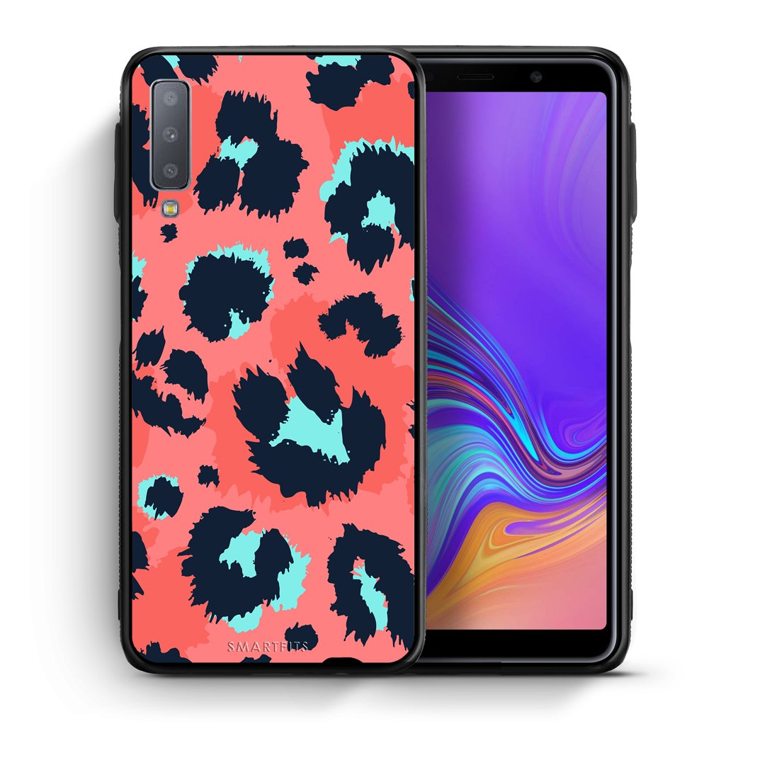 Θήκη Samsung A7 2018 Pink Leopard Animal από τη Smartfits με σχέδιο στο πίσω μέρος και μαύρο περίβλημα | Samsung A7 2018 Pink Leopard Animal case with colorful back and black bezels