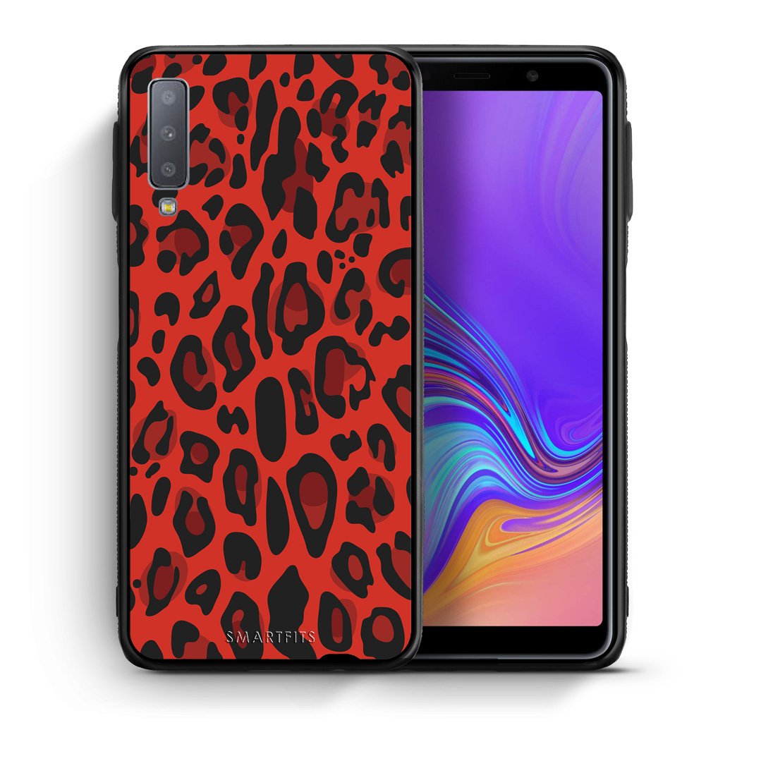 Θήκη Samsung A7 2018 Red Leopard Animal από τη Smartfits με σχέδιο στο πίσω μέρος και μαύρο περίβλημα | Samsung A7 2018 Red Leopard Animal case with colorful back and black bezels