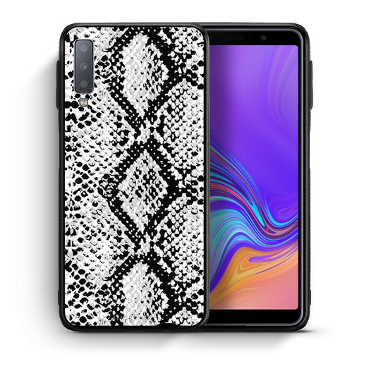 Θήκη Samsung A7 2018 White Snake Animal από τη Smartfits με σχέδιο στο πίσω μέρος και μαύρο περίβλημα | Samsung A7 2018 White Snake Animal case with colorful back and black bezels