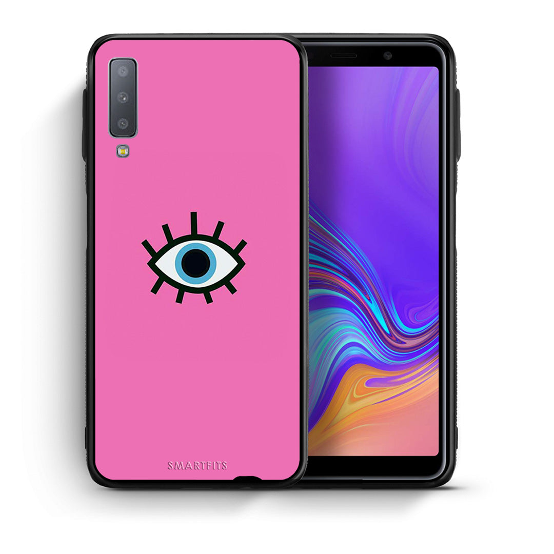 Θήκη Samsung A7 2018 Blue Eye Pink από τη Smartfits με σχέδιο στο πίσω μέρος και μαύρο περίβλημα | Samsung A7 2018 Blue Eye Pink case with colorful back and black bezels
