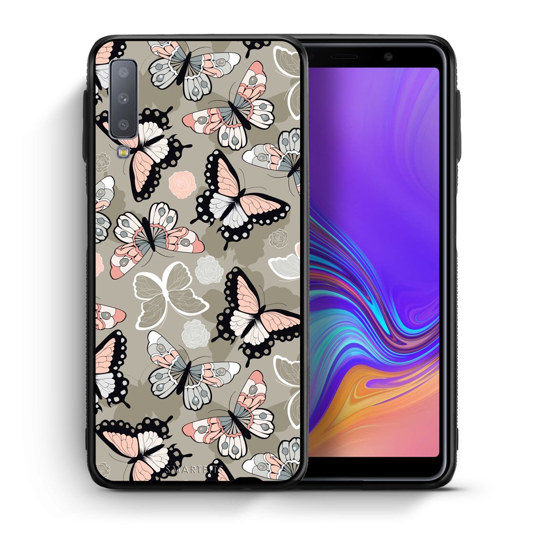 Θήκη Samsung A7 2018 Butterflies Boho από τη Smartfits με σχέδιο στο πίσω μέρος και μαύρο περίβλημα | Samsung A7 2018 Butterflies Boho case with colorful back and black bezels