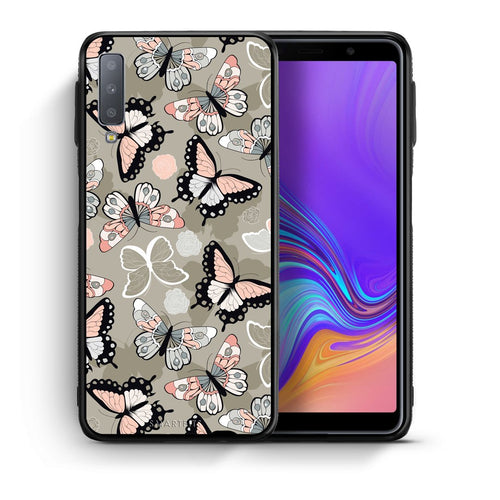 Θήκη Samsung A7 2018 Butterflies Boho από τη Smartfits με σχέδιο στο πίσω μέρος και μαύρο περίβλημα | Samsung A7 2018 Butterflies Boho case with colorful back and black bezels