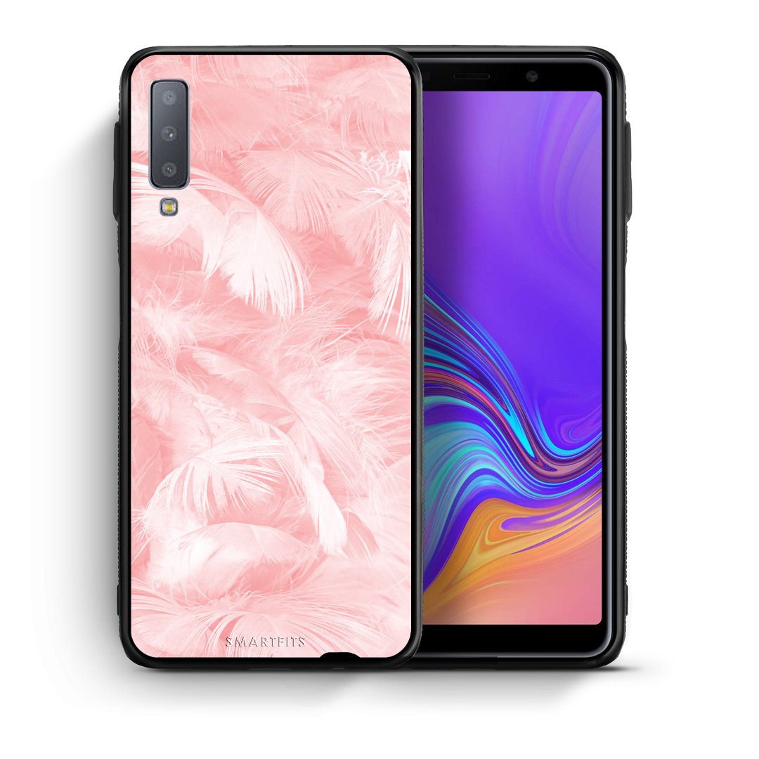 Θήκη Samsung A7 2018 Pink Feather Boho από τη Smartfits με σχέδιο στο πίσω μέρος και μαύρο περίβλημα | Samsung A7 2018 Pink Feather Boho case with colorful back and black bezels