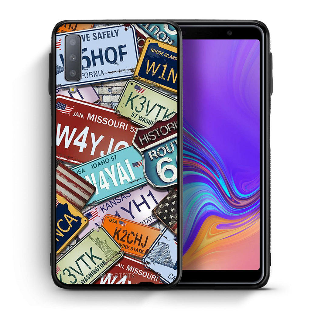 Θήκη Samsung A7 2018 Car Plates από τη Smartfits με σχέδιο στο πίσω μέρος και μαύρο περίβλημα | Samsung A7 2018 Car Plates case with colorful back and black bezels