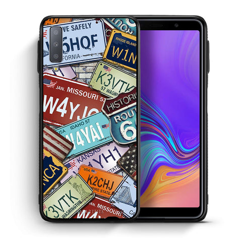 Θήκη Samsung A7 2018 Car Plates από τη Smartfits με σχέδιο στο πίσω μέρος και μαύρο περίβλημα | Samsung A7 2018 Car Plates case with colorful back and black bezels