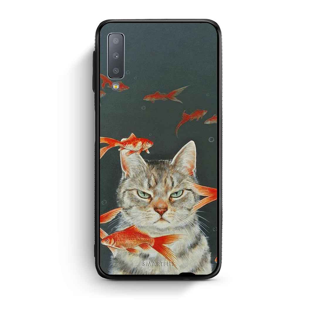 samsung A7 Cat Goldfish θήκη από τη Smartfits με σχέδιο στο πίσω μέρος και μαύρο περίβλημα | Smartphone case with colorful back and black bezels by Smartfits