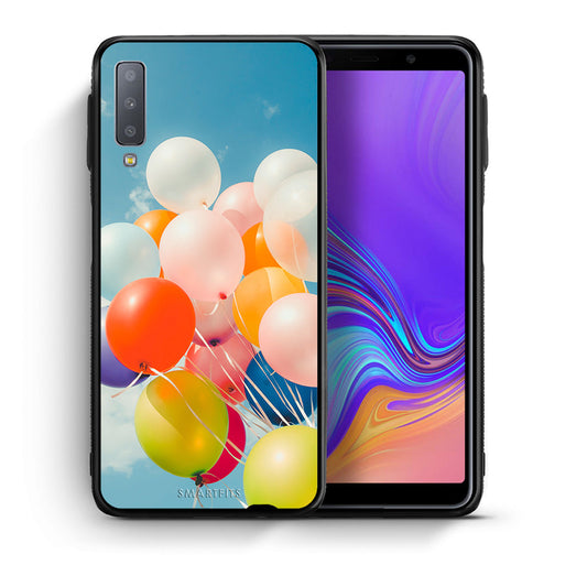 Θήκη Samsung A7 2018 Colorful Balloons από τη Smartfits με σχέδιο στο πίσω μέρος και μαύρο περίβλημα | Samsung A7 2018 Colorful Balloons case with colorful back and black bezels