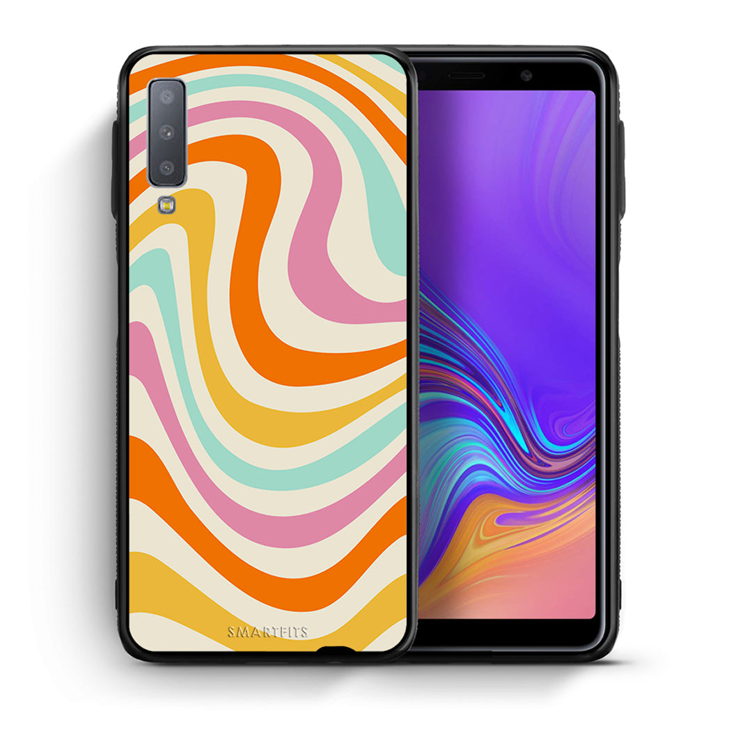 Θήκη Samsung A7 2018 Colourful Waves από τη Smartfits με σχέδιο στο πίσω μέρος και μαύρο περίβλημα | Samsung A7 2018 Colourful Waves case with colorful back and black bezels