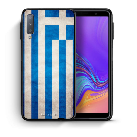 Θήκη Samsung A7 2018 Greek Flag από τη Smartfits με σχέδιο στο πίσω μέρος και μαύρο περίβλημα | Samsung A7 2018 Greek Flag case with colorful back and black bezels