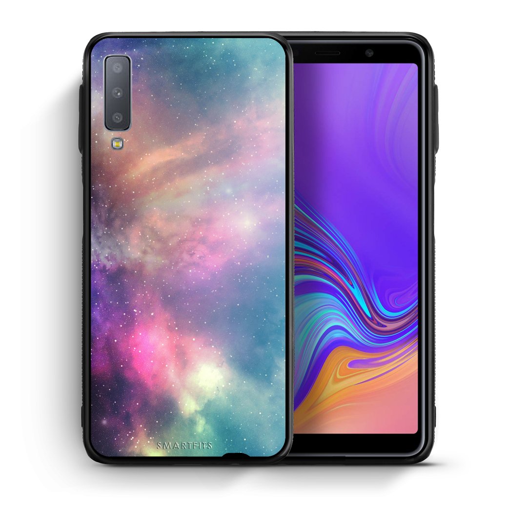 Θήκη Samsung A7 2018 Rainbow Galaxy από τη Smartfits με σχέδιο στο πίσω μέρος και μαύρο περίβλημα | Samsung A7 2018 Rainbow Galaxy case with colorful back and black bezels