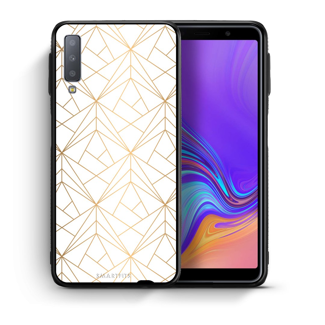 Θήκη Samsung A7 2018 Luxury White Geometric από τη Smartfits με σχέδιο στο πίσω μέρος και μαύρο περίβλημα | Samsung A7 2018 Luxury White Geometric case with colorful back and black bezels