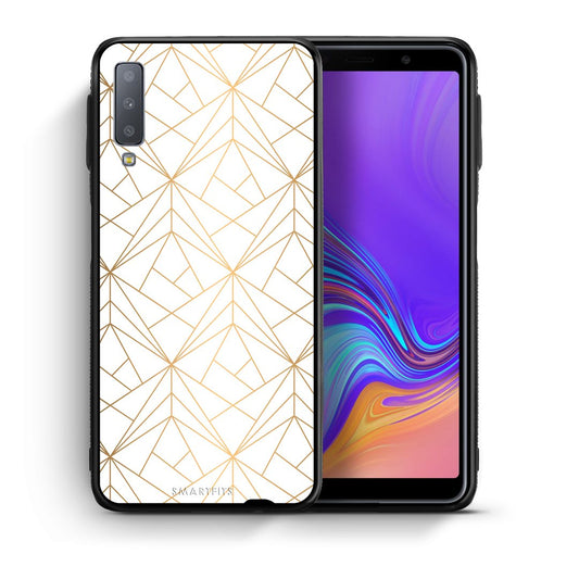 Θήκη Samsung A7 2018 Luxury White Geometric από τη Smartfits με σχέδιο στο πίσω μέρος και μαύρο περίβλημα | Samsung A7 2018 Luxury White Geometric case with colorful back and black bezels