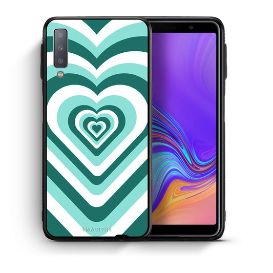 Θήκη Samsung A7 2018 Green Hearts από τη Smartfits με σχέδιο στο πίσω μέρος και μαύρο περίβλημα | Samsung A7 2018 Green Hearts case with colorful back and black bezels