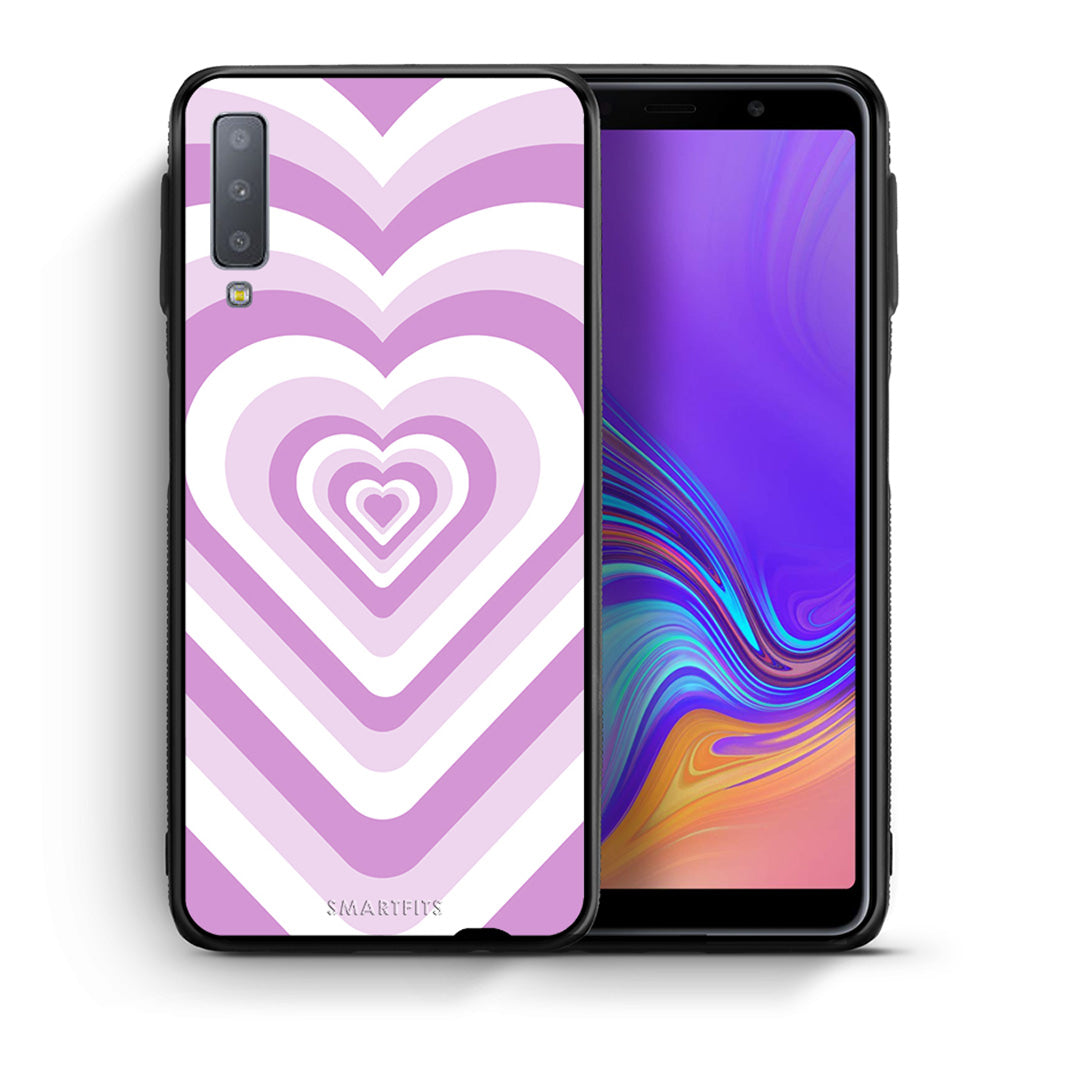 Θήκη Samsung A7 2018 Lilac Hearts από τη Smartfits με σχέδιο στο πίσω μέρος και μαύρο περίβλημα | Samsung A7 2018 Lilac Hearts case with colorful back and black bezels