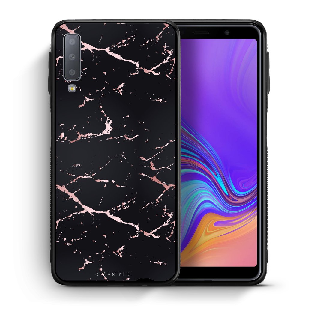 Θήκη Samsung A7 2018 Black Rosegold Marble από τη Smartfits με σχέδιο στο πίσω μέρος και μαύρο περίβλημα | Samsung A7 2018 Black Rosegold Marble case with colorful back and black bezels