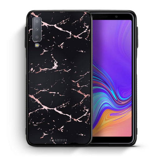 Θήκη Samsung A7 2018 Black Rosegold Marble από τη Smartfits με σχέδιο στο πίσω μέρος και μαύρο περίβλημα | Samsung A7 2018 Black Rosegold Marble case with colorful back and black bezels