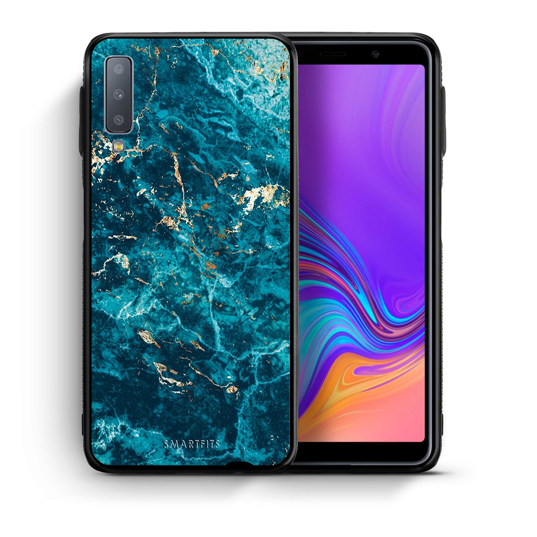 Θήκη Samsung A7 2018 Marble Blue από τη Smartfits με σχέδιο στο πίσω μέρος και μαύρο περίβλημα | Samsung A7 2018 Marble Blue case with colorful back and black bezels
