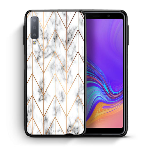 Θήκη Samsung A7 2018 Gold Geometric Marble από τη Smartfits με σχέδιο στο πίσω μέρος και μαύρο περίβλημα | Samsung A7 2018 Gold Geometric Marble case with colorful back and black bezels