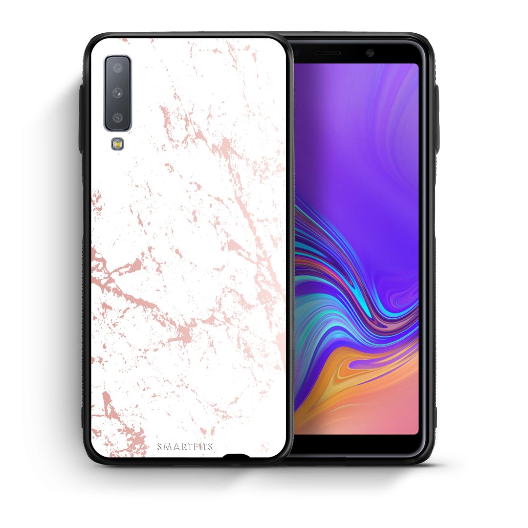 Θήκη Samsung A7 2018 Pink Splash Marble από τη Smartfits με σχέδιο στο πίσω μέρος και μαύρο περίβλημα | Samsung A7 2018 Pink Splash Marble case with colorful back and black bezels