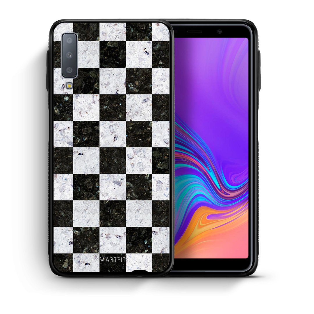 Θήκη Samsung A7 2018 Square Geometric Marble από τη Smartfits με σχέδιο στο πίσω μέρος και μαύρο περίβλημα | Samsung A7 2018 Square Geometric Marble case with colorful back and black bezels