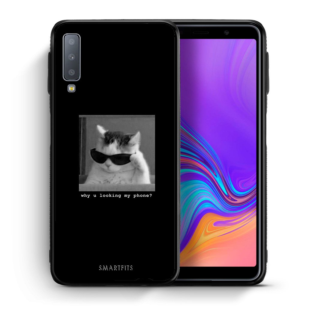 Θήκη Samsung A7 2018 Meme Cat από τη Smartfits με σχέδιο στο πίσω μέρος και μαύρο περίβλημα | Samsung A7 2018 Meme Cat case with colorful back and black bezels