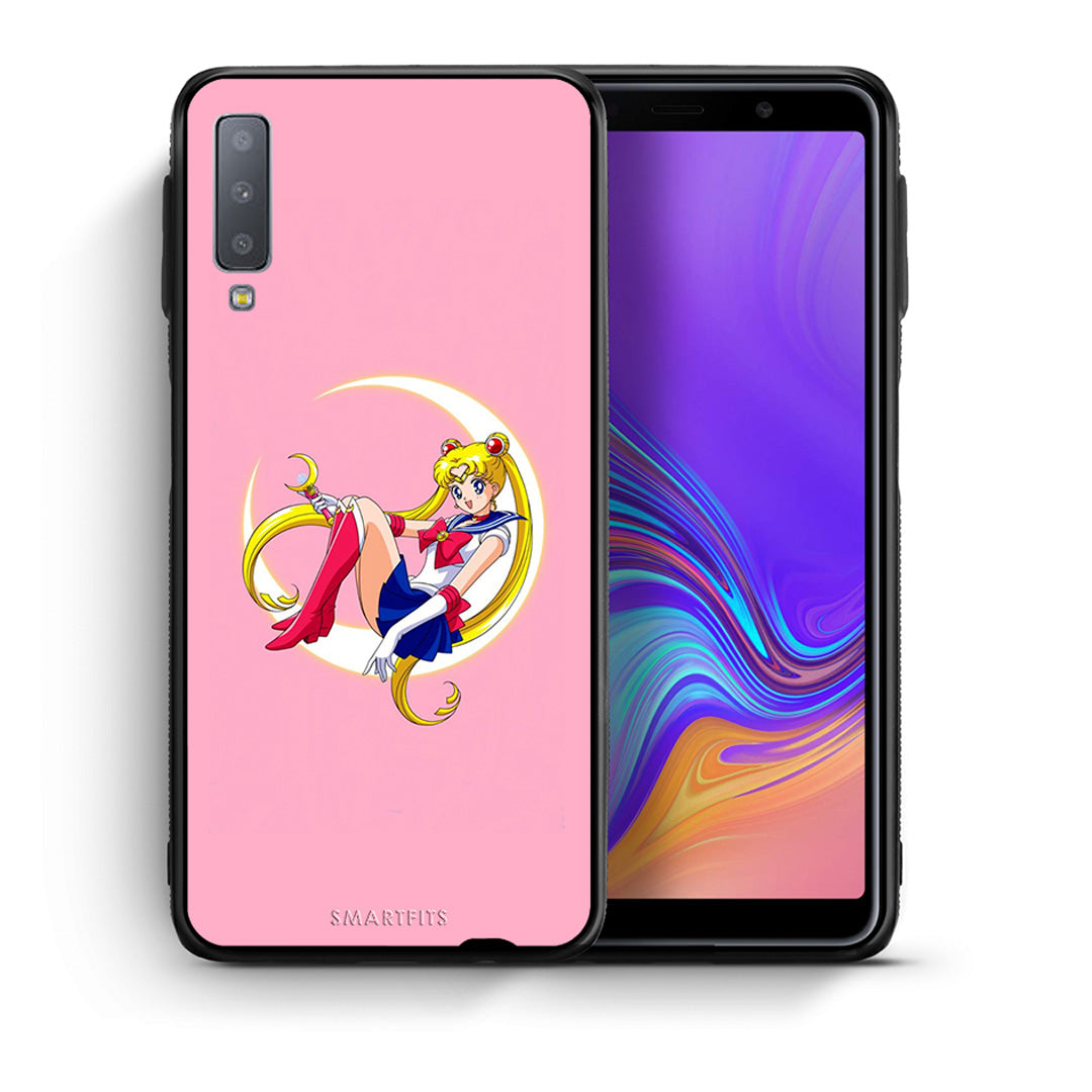 Θήκη Samsung A7 2018 Moon Girl από τη Smartfits με σχέδιο στο πίσω μέρος και μαύρο περίβλημα | Samsung A7 2018 Moon Girl case with colorful back and black bezels