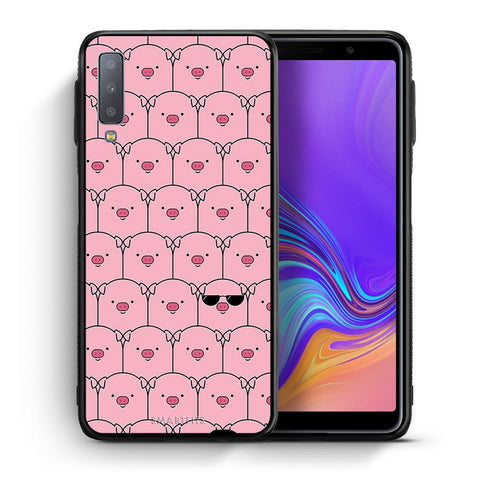 Θήκη Samsung A7 2018 Pig Glasses από τη Smartfits με σχέδιο στο πίσω μέρος και μαύρο περίβλημα | Samsung A7 2018 Pig Glasses case with colorful back and black bezels