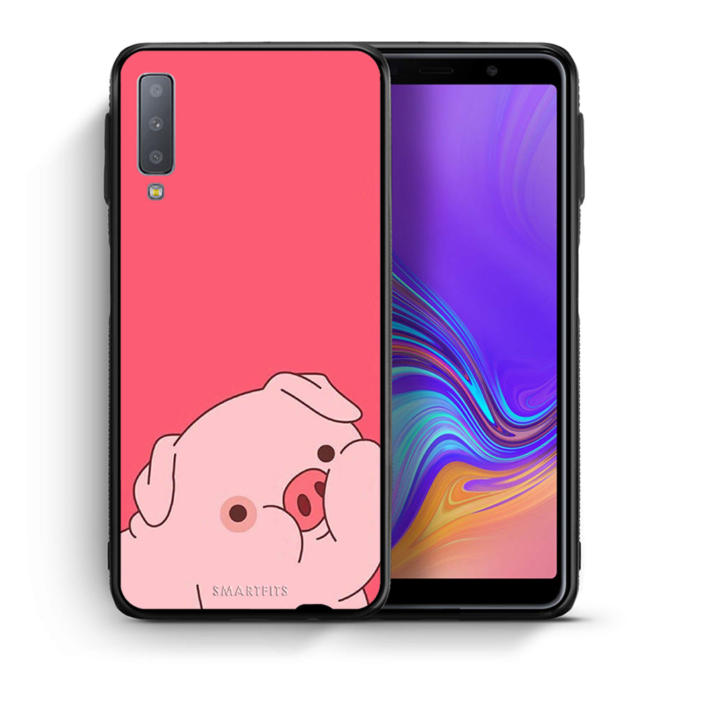 Θήκη Αγίου Βαλεντίνου Samsung A7 2018 Pig Love 1 από τη Smartfits με σχέδιο στο πίσω μέρος και μαύρο περίβλημα | Samsung A7 2018 Pig Love 1 case with colorful back and black bezels