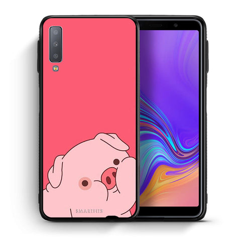Θήκη Αγίου Βαλεντίνου Samsung A7 2018 Pig Love 1 από τη Smartfits με σχέδιο στο πίσω μέρος και μαύρο περίβλημα | Samsung A7 2018 Pig Love 1 case with colorful back and black bezels