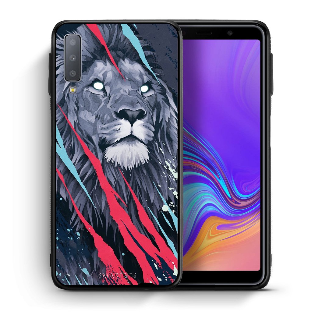 Θήκη Samsung A7 2018 Lion Designer PopArt από τη Smartfits με σχέδιο στο πίσω μέρος και μαύρο περίβλημα | Samsung A7 2018 Lion Designer PopArt case with colorful back and black bezels