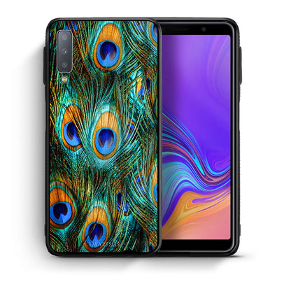 Θήκη Samsung A7 2018 Real Peacock Feathers από τη Smartfits με σχέδιο στο πίσω μέρος και μαύρο περίβλημα | Samsung A7 2018 Real Peacock Feathers case with colorful back and black bezels