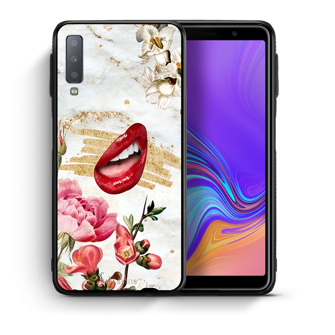Θήκη Samsung A7 2018 Red Lips από τη Smartfits με σχέδιο στο πίσω μέρος και μαύρο περίβλημα | Samsung A7 2018 Red Lips case with colorful back and black bezels
