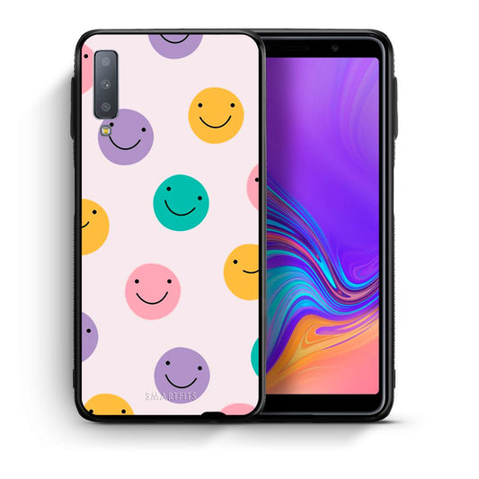 Θήκη Samsung A7 2018 Smiley Faces από τη Smartfits με σχέδιο στο πίσω μέρος και μαύρο περίβλημα | Samsung A7 2018 Smiley Faces case with colorful back and black bezels