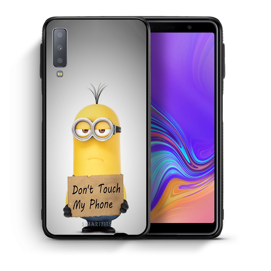 Θήκη Samsung A7 2018 Minion Text από τη Smartfits με σχέδιο στο πίσω μέρος και μαύρο περίβλημα | Samsung A7 2018 Minion Text case with colorful back and black bezels